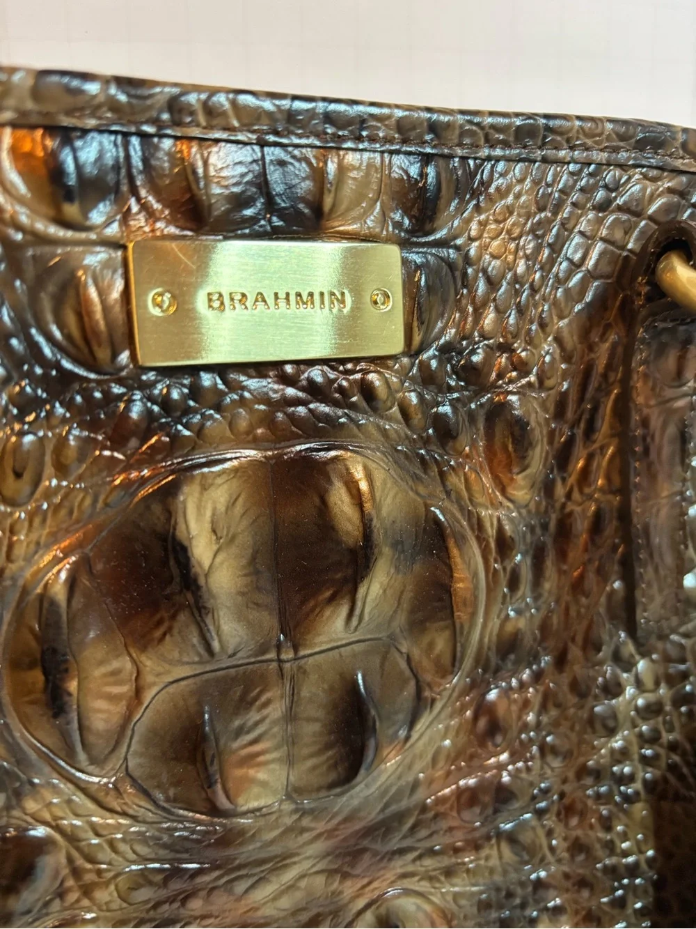 Brahmin Metallic Brown Croc-Embossed Tote